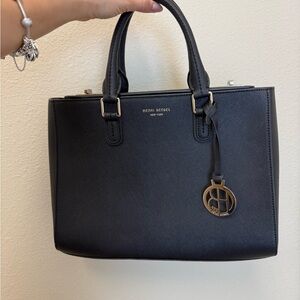 Henri Bendel Black Satchel with Gold Accents